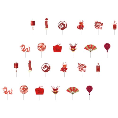 Luxshiny 24st Partykuchen Zum Thema „jahr Des Drachen“ Mit Kleiner Flagge Und Pappbecher-dessertkarte Chinesischer Hochzeitstortenaufsatz Eispickel Mondkuchen Obst Papier von Luxshiny