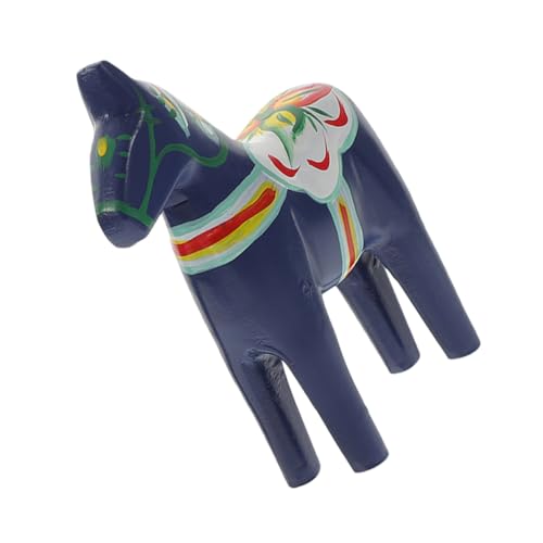 Luxshiny Handbemaltes Holzpferd Schwedische Dalapferd Statue Für Festliche Dekoration Im Nordische Handwerkskunst Holzfigur Klein Blau von Luxshiny