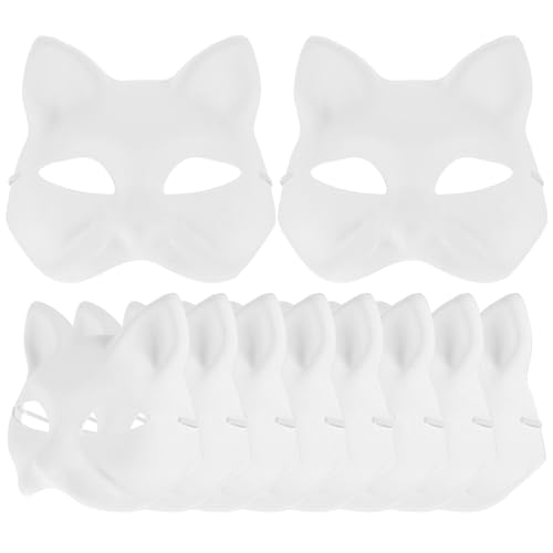 Luxshiny Katzenmaske 20 Stück Therian-Masken Kitsunes-Fuchs-Masken Leeres Papier Katzen-Halbmasken Diy Weiße Tier-Cosplay-Kostüm-Gesichtsbedeckungen Japanische Partyzubehör Für von Luxshiny