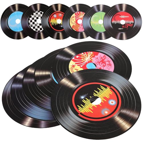 Luxshiny Vinyl-Schallplatten-Wanddekoration 12 Stück 1950Er-Jahre-Rock-And-Roll-Musik-Party-Dekorationen Papier-Schallplatten-Wandschilder Party-Schallplatten-Ausschnitt von Luxshiny