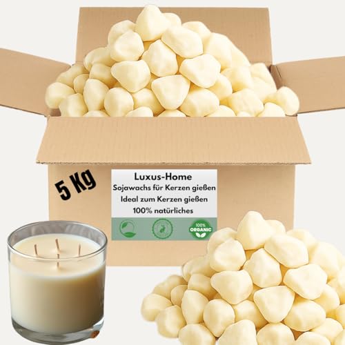 Premium Sojawachs - natürliches Öko-Sojawachs in Stücken – Nachhaltiges Kerzenwachs für DIY -Kerzenherstellung – Vegan & biologisch abbaubar - Kerzenwachs zum Gießen - Soy Candle Wax (5Kg) von Luxus-Home