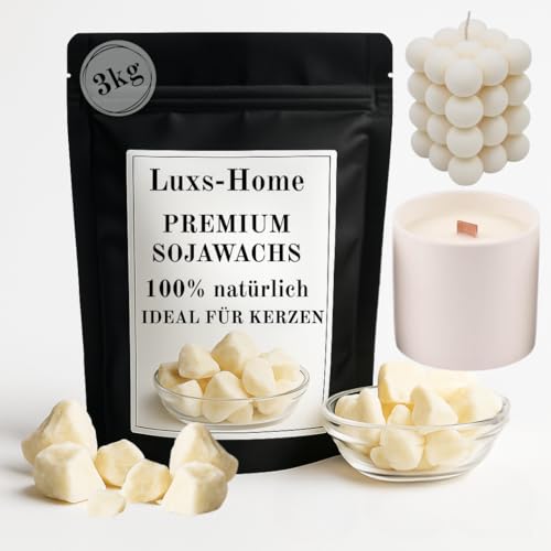 Sojawachs 3kg – Premium Kerzenwachs zum Gießen - DIY Kerzen selber machen - Natürlich, Vegan Öko & Nachhaltig - Ideal für Duftkerzen, Kerzenherstellung, pastillen, Soy Candle Wax Sojawachs 3kg – Premium Kerzenwachs zum Gießen - DIY Kerzen selber machen - Natürlich, Vegan Öko & Nachhaltig - Ideal für Duftkerzen, Kerzenherstellung, pastillen, Soy Candle Wax von Luxus-Home