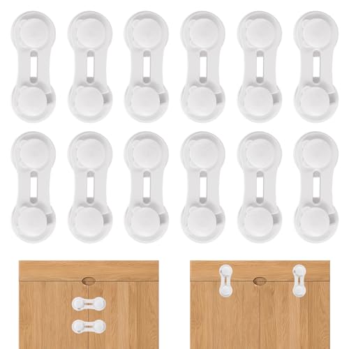 12 Stück Kindersicherung Schrank Weiß, Schranksicherung Baby & Kleinkinder, Schubladensicherung für Schrank/Kühlschrank/Schubladen, Extra Stark Kleber – Ohne Bohren von Luxvara