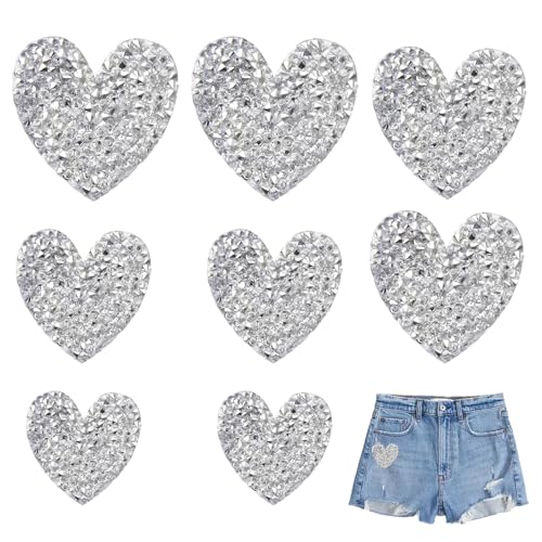 8 Stück Herzform Bügelbilder Strass Aufbügelflicken, Glitzer Applikationen, Herz Aufnäher Patches Aufbügelbilder Glitzer Aufkleber Herz Patches zum Aufbügeln Bügelpatch für Kleidung Jeans von Luxvara