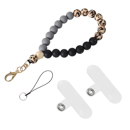 Luxvara Silikonperlen Handgelenkschlaufe, Handykette Kurz, Handgelenk Handykette, for Handys Schlüsseln, Geldbörsen, Kartenhaltern, Kleinen Gegenständen Gelb Leopardenmuster von Luxvara