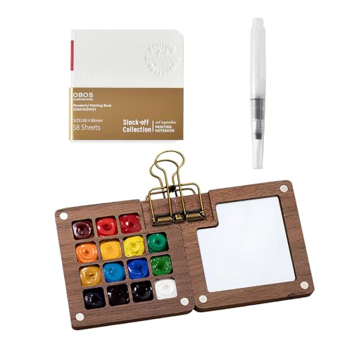 Mini Aquarell Set,Tragbare Aquarellpalette mit 15 Grids,Holz Malkasten für Reisen – Pocket Artist Travel Set mit Aquarellpapier,Aquarellpinsel Stifte,Clip&Skizzenbuch für Outdoor Malen (OHNE Farben) Mini Aquarell Set,Tragbare Aquarellpalette mit 15 Grids,Holz Malkasten für Reisen – Pocket Artist Travel Set mit Aquarellpapier,Aquarellpinsel Stifte,Clip&Skizzenbuch für Outdoor Malen (OHNE Farben) von Luxvara