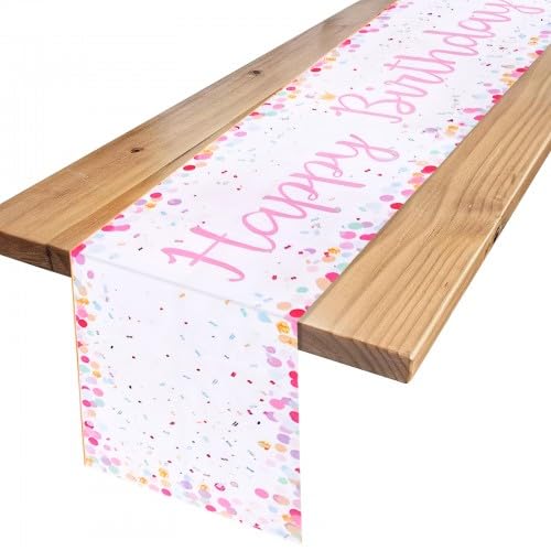 Tischläufer Geburtstag Rosa, Tischdecke Geburtstag mit Konfetti, Happy Birthday Tischläufer zum Geburtstag, Tischdeko Geburtstagdeko für Frauen Mädchen, 33x183cm von Luxvara