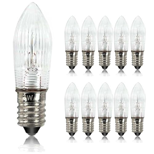 Luxvista 3W E10 12V Ersatzbirnen Lichterkette Spitzkerze 12V Glühbirnen Dimmbar Warmweiß 2800K Kleinschaftkerze Ersatzbirnen für Lichterketten Schwibbögen Kerzenbrückenlichter Schwibbogen (10er Pack) Luxvista 3W E10 12V Ersatzbirnen Lichterkette Spitzkerze 12V Glühbirnen Dimmbar Warmweiß 2800K Kleinschaftkerze Ersatzbirnen für Lichterketten Schwibbögen Kerzenbrückenlichter Schwibbogen (10er Pack) von Luxvista