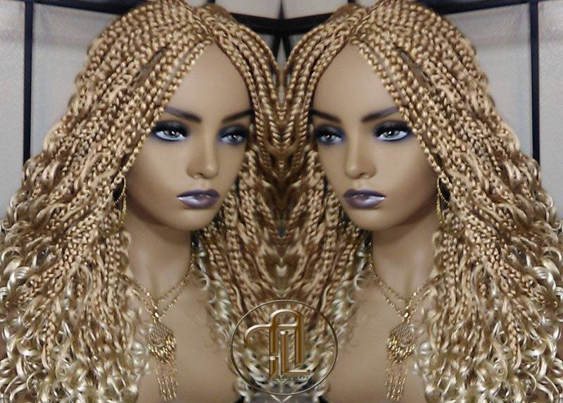 14 in Box Braid Boho Kurze Lockige Perücke Blond 27 613 Mix Ombre Balayage Honig Platin Für Schwarz Weiße Frauen Alopezie von LuxxxStyleBoutique