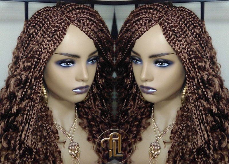 Box Braid Boho Kurze Lockige Perücke 14 Zoll Braun Auburn 30 Distressed Goddess Zöpfe Loses Lockiges Haar von LuxxxStyleBoutique