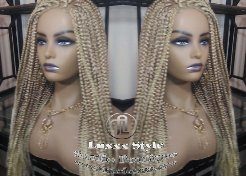 Box Braid Perücke Blond 613 27 Mix Ombre Balayage Honigblond Platin Spitze Baby Haar Einheit Klein Mittel Gerade Glueless Zopf-Spitzen-Perücke von LuxxxStyleBoutique