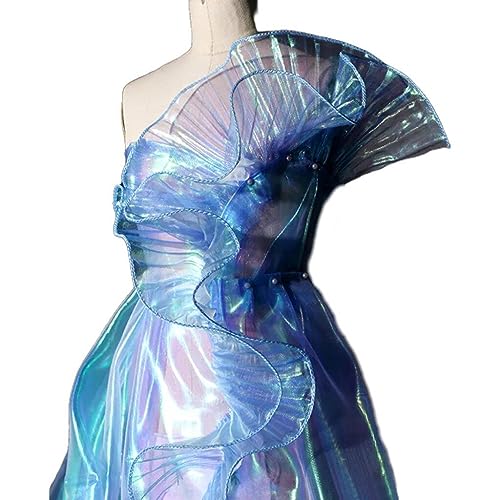 Luxylei 1 Yard Meerjungfrau Plissee Spitzenstoff Magischer Farbverlauf Für Hochzeitswelle Gestreiftes Dekorationstuch von Luxylei