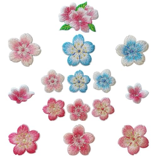 Luxylei 15 Stück Blumen-aufnäher Zum Aufbügeln, Kirschblüten-Applikation, Bestickte Applikationen Zum Aufnähen Für, Jacken, Kleidung, DIY-Patches von Luxylei