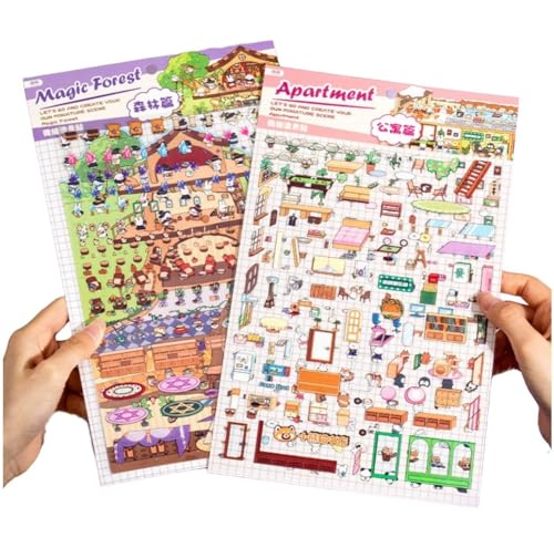 Luxylei 2 Stück DIY 3D-hausaufkleber, Miniatur-Cartoon-tieraufkleber, Niedliche Cartoon-landschaftsaufkleber Für Kinder Und Erwachsene, Zum Stressabbau, Zum Zeitvertreib Luxylei 2 Stück DIY 3D-hausaufkleber, Miniatur-Cartoon-tieraufkleber, Niedliche Cartoon-landschaftsaufkleber Für Kinder Und Erwachsene, Zum Stressabbau, Zum Zeitvertreib von Luxylei