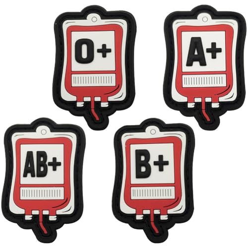 Luxylei 4 Stück PVC-Gummi-blutgruppen-Patch A+ B+ Ab+ O Positiver Applikationsverschluss Klettverschluss-Emblem Für Uniform-Helm-Weste-Rucksack Luxylei 4 Stück PVC-Gummi-blutgruppen-Patch A+ B+ Ab+ O Positiver Applikationsverschluss Klettverschluss-Emblem Für Uniform-Helm-Weste-Rucksack von Luxylei
