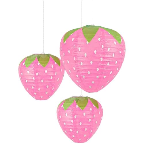 Luxylei Erdbeer-papierlaternen, 3-teiliges 3D-papierlaternen-Set, DIY-papierlaternen-hängedekoration, 3D-erdbeer-Dekoration, Hängende Party-Dekoration von Luxylei