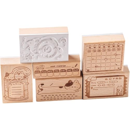 Luxylei Holzstempel-Set, 6-teilig, Katzen- Und Tiermotiv, Dekoratives Holz, Mehrzweck-Vintage-gummisiegel Für Heimwerkerarbeiten, Planer, Tagebücher Luxylei Holzstempel-Set, 6-teilig, Katzen- Und Tiermotiv, Dekoratives Holz, Mehrzweck-Vintage-gummisiegel Für Heimwerkerarbeiten, Planer, Tagebücher von Luxylei