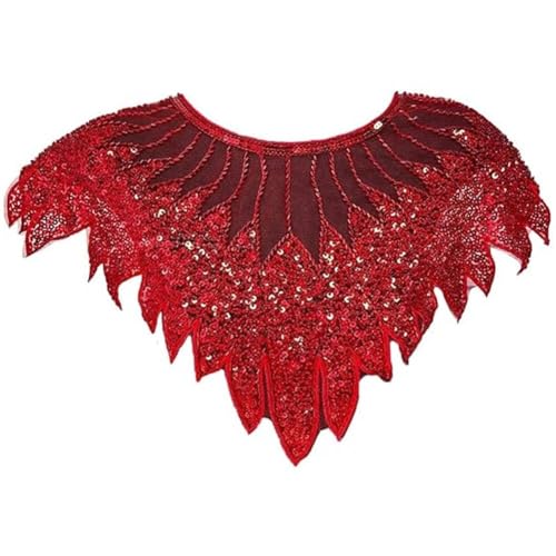 Luxylei Pailletten-perlen-Spitzen-Applikation, Patch, Bestickte Kleidung, Kragen-Patch, Applikation Für DIY-Ausschnitt, Hochzeit, Braut, Abschlussball, Kleid, Bekleidung von Luxylei
