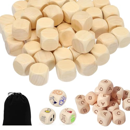 LuyoNova 50 Stück Unbemalte Holzwürfel Blanko, 20x20x20mm DIY Holz Würfel Holz Blanko Würfel zum Beschriften für Malen, DIY Handwerk, Dekorationen, Bastelprojekte, mit Kordelzug Tasche LuyoNova 50 Stück Unbemalte Holzwürfel Blanko, 20x20x20mm DIY Holz Würfel Holz Blanko Würfel zum Beschriften für Malen, DIY Handwerk, Dekorationen, Bastelprojekte, mit Kordelzug Tasche von LuyoNova