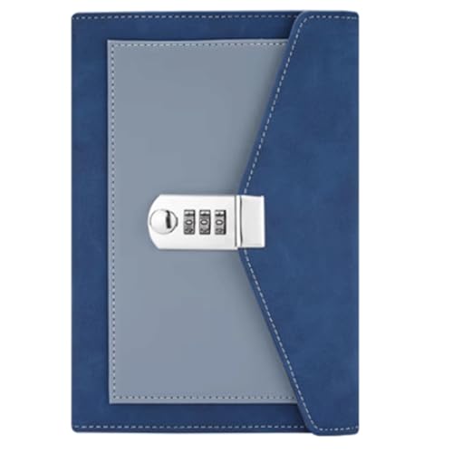 LuysmengEU A5-Notizbuch mit Schloss, Passwort-Notizbuch, Tagebuch, PU-Leder-Einband, Tagebuch for Büroplaner, Schulbedarf(Blue) von LuysmengEU