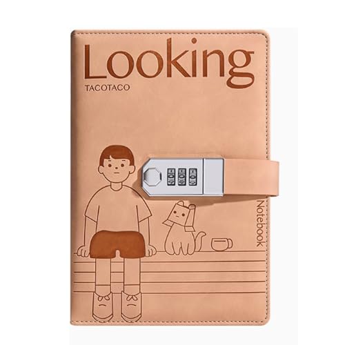 LuysmengEU A5-Tagebuch-Notizbuch mit Schloss, Lesezeichen-Notizbuch mit Passwort, wasserdichter Einband, gefüttertes PU-Leder-Tagebuch mit Schloss for Büro, Schultagebuch(Apricot) von LuysmengEU