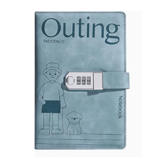LuysmengEU A5-Tagebuch-Notizbuch mit Schloss, Lesezeichen-Notizbuch mit Passwort, wasserdichter Einband, gefüttertes PU-Leder-Tagebuch mit Schloss for Büro, Schultagebuch(Blue) von LuysmengEU