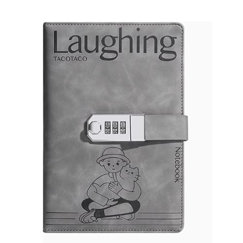 LuysmengEU A5-Tagebuch-Notizbuch mit Schloss, Lesezeichen-Notizbuch mit Passwort, wasserdichter Einband, gefüttertes PU-Leder-Tagebuch mit Schloss for Büro, Schultagebuch(Gray) von LuysmengEU