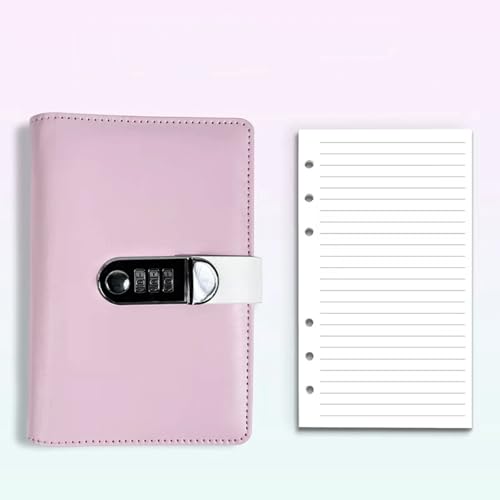 LuysmengEU A6 Kreatives Passwort-Tagebuch-Notizbuch mit Schloss, Leder-Tagebuch-Schreibset, Loseblattbuch als Handbuch, Reise-Stempelsammlung, Buchtagebuch(Pink) von LuysmengEU