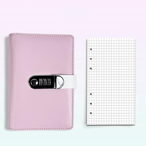 LuysmengEU A6 Kreatives Passwort-Tagebuch-Notizbuch mit Schloss, Leder-Tagebuch-Schreibset, Loseblattbuch als Handbuch, Reise-Stempelsammlung, Buchtagebuch(Pink1) von LuysmengEU