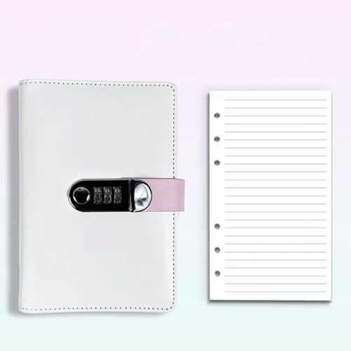 LuysmengEU A6 Kreatives Passwort-Tagebuch-Notizbuch mit Schloss, Leder-Tagebuch-Schreibset, Loseblattbuch als Handbuch, Reise-Stempelsammlung, Buchtagebuch(White) von LuysmengEU