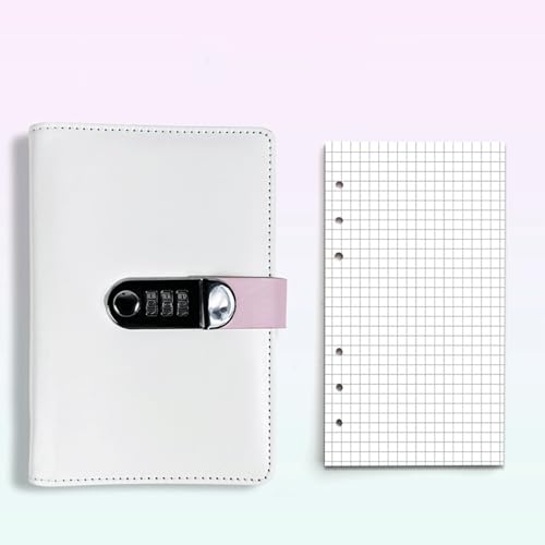 LuysmengEU A6 Kreatives Passwort-Tagebuch-Notizbuch mit Schloss, Leder-Tagebuch-Schreibset, Loseblattbuch als Handbuch, Reise-Stempelsammlung, Buchtagebuch(White1) von LuysmengEU