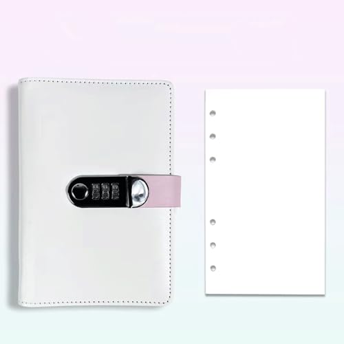 LuysmengEU A6 Kreatives Passwort-Tagebuch-Notizbuch mit Schloss, Leder-Tagebuch-Schreibset, Loseblattbuch als Handbuch, Reise-Stempelsammlung, Buchtagebuch(White2) von LuysmengEU