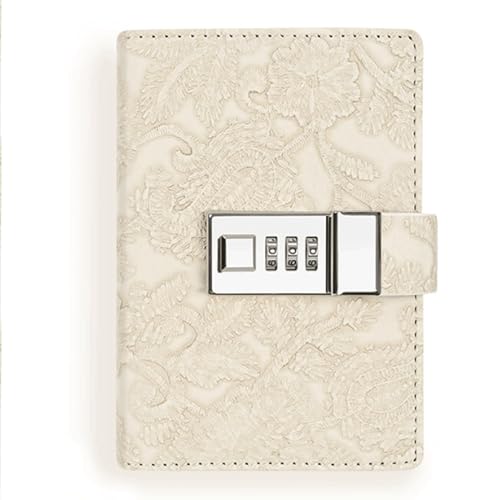 LuysmengEU A7 Journal Notizbuch mit Schloss, einfarbig, Planer, Notizbücher und Tagebücher, Tagebuch mit Schloss, Passwort, Agenda, 3D-geprägtes Blumentagebuch(White) von LuysmengEU