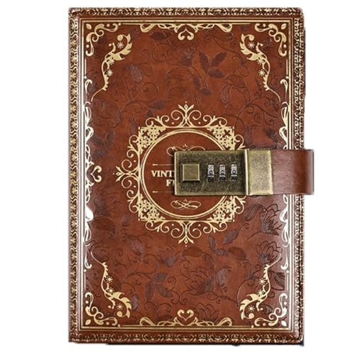 LuysmengEU B6-Notizbuch, kreatives Passwort-Tagebuch mit Schloss, Pu-Leder mit Zahlenschloss, Retro-Handbuch und Tagebuch, 193 x 133 mm(Brown) von LuysmengEU