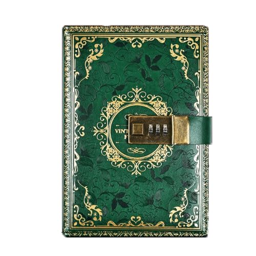 LuysmengEU B6-Notizbuch, kreatives Passwort-Tagebuch mit Schloss, Pu-Leder mit Zahlenschloss, Retro-Handbuch und Tagebuch, 193 x 133 mm(Green) von LuysmengEU
