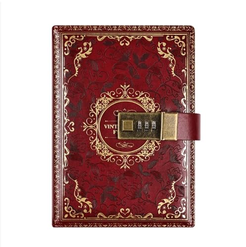 LuysmengEU B6-Notizbuch, kreatives Passwort-Tagebuch mit Schloss, Pu-Leder mit Zahlenschloss, Retro-Handbuch und Tagebuch, 193 x 133 mm(Red) von LuysmengEU