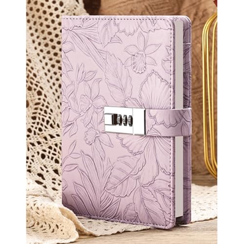 LuysmengEU B6 Tagebuch Passwort Journal Buch Retro Notizbuch mit Schloss 3-dimensional geprägtes Muster wasserdichte Lederoberfläche Notizbuch Tagebuch 200 * 138 mm(Purple) von LuysmengEU