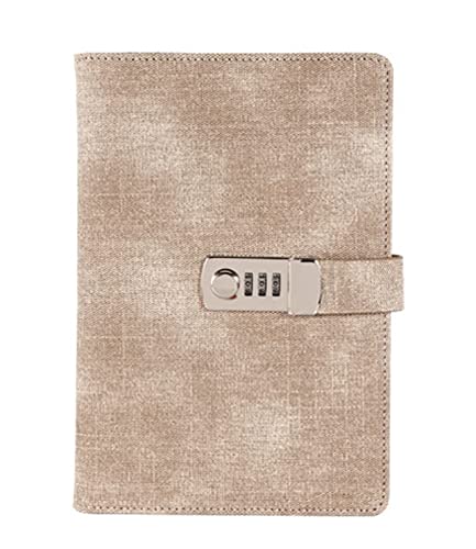 LuysmengEU Notizbuch A5 mit Schloss Passwort Leder Notizblock Agenda Wochen Planer Notizbuch Schreibwaren Reisetagebuch Notizbücher Geschenktagebuch Persönlich(Khaki) von LuysmengEU