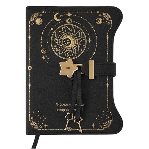 LuysmengEU Notizbuch mit Schloss, einfach mit Liebesschloss, Schlüssel, Tagebuch, Ledernotizbuch, niedlich, for Schule und Büro, 360 Seiten, Tagebuch im B6-Format(Black) von LuysmengEU
