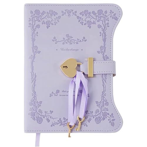 LuysmengEU Notizbuch mit Schloss, einfach mit Liebesschloss, Schlüssel, Tagebuch, Ledernotizbuch, niedlich, for Schule und Büro, 360 Seiten, Tagebuch im B6-Format(Light Purple) von LuysmengEU