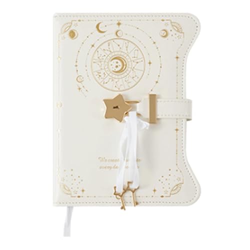 LuysmengEU Notizbuch mit Schloss, einfach mit Liebesschloss, Schlüssel, Tagebuch, Ledernotizbuch, niedlich, for Schule und Büro, 360 Seiten, Tagebuch im B6-Format(White) von LuysmengEU