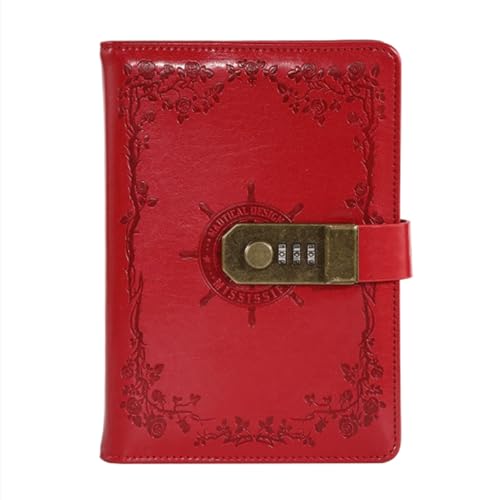 LuysmengEU Tagebuch, B6, Pu-Leder mit Schloss, Planer, Passwort, Retro-Notizbücher, Tagebuch, Agenda, Notizbuch for Schulnotizbücher, Zubehör(Red) von LuysmengEU