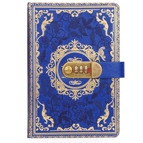 LuysmengEU Vintage Nachfüllbares Journal-Notizbuch A5 Retro-Passwort-Tagebuch mit Schloss Verdicktes Handbuch Notizblock Schreibwaren-Notizbuch Journal-Tagebuch(Blue) von LuysmengEU