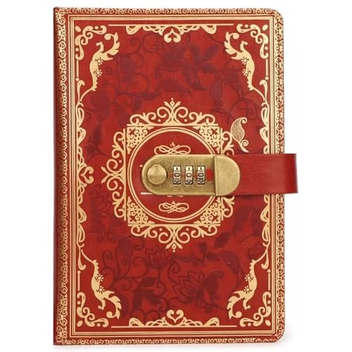 LuysmengEU Vintage Nachfüllbares Journal-Notizbuch A5 Retro-Passwort-Tagebuch mit Schloss Verdicktes Handbuch Notizblock Schreibwaren-Notizbuch Journal-Tagebuch(Brown) von LuysmengEU