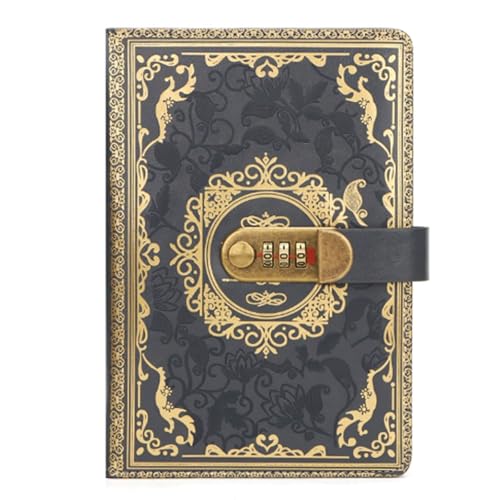 LuysmengEU Vintage Nachfüllbares Journal-Notizbuch A5 Retro-Passwort-Tagebuch mit Schloss Verdicktes Handbuch Notizblock Schreibwaren-Notizbuch Journal-Tagebuch(Gray) von LuysmengEU