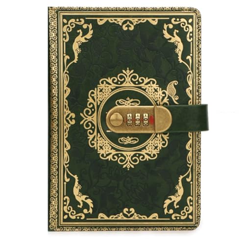 LuysmengEU Vintage Nachfüllbares Journal-Notizbuch A5 Retro-Passwort-Tagebuch mit Schloss Verdicktes Handbuch Notizblock Schreibwaren-Notizbuch Journal-Tagebuch(Green) von LuysmengEU