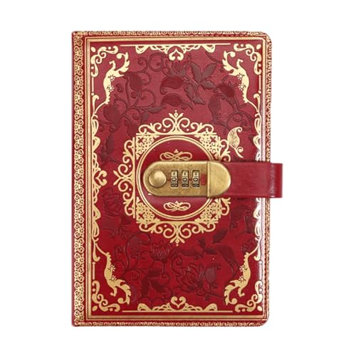 LuysmengEU Vintage Nachfüllbares Journal-Notizbuch A5 Retro-Passwort-Tagebuch mit Schloss Verdicktes Handbuch Notizblock Schreibwaren-Notizbuch Journal-Tagebuch(Wine Red) von LuysmengEU