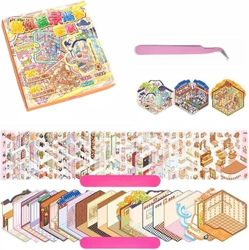 10 Sets DIY 3D Aufkleber Szene Miniatur Haus House Aufkleber Buch für Kinder Erwachsene DIY Haus Miniatur Szene 3D Sticker Scene Therapie für Erwachsene Stresslinderung Die Zeit von Luzhans