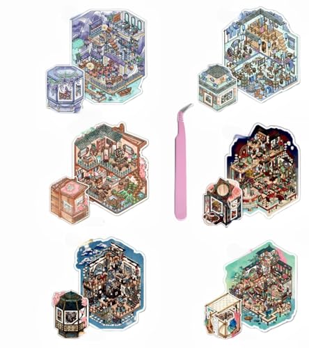 6 Sets DIY 3D-Haus Aufkleber,Große -Version 3D-Szene Miniatur Haus StickerHome House Scene Sticker Book, Fun DIY Stickers Scene,Relief Stress für Erwachsene und Kinder von Luzhans