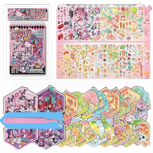 Fun 3D Sticker Scene Miniatur Haus Aufkleber mit Pinzette,20 Sets 3D House Stickers Aufkleber DIY Home House Scene Sticker Book,Stickers Therapy Relief Stress für Erwachsene und Kinder von Luzhans